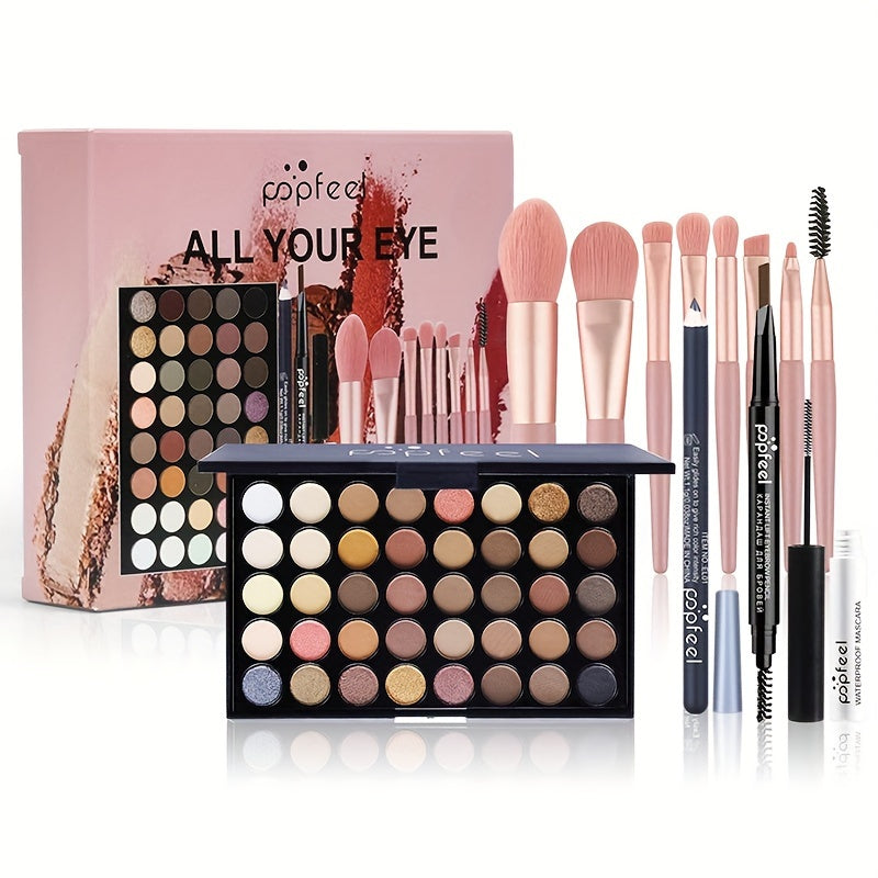 Full Set 40 Color Eyeshadow Palette Makeup Set with Mascara, Eyeliner Brush and Brow Pencil Combo Starter Kit for Beginners, Gift for Mom, Women Female Cosmetic Sets Skin Care Supplies