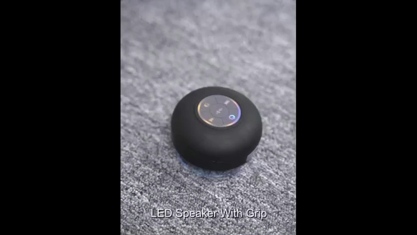 LED Bathroom Speaker, Compact Wireless Mini Speaker with USB Charging, Battery, Button Control, And a Large Suction Cup Included
