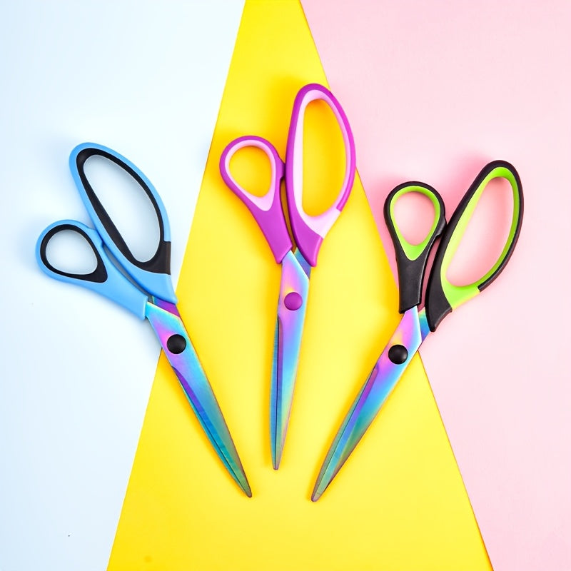 3 PCS Set Sharp Titanium Coating Blade 8, 12.7cm Scissors All Purpose, Multipurpose Scissors 3 pack Bulk Ultra Sharp Blade Shears, Comfort-Grip Sturdy Scissors for Office Home Sewing Fabric Craft Supplies