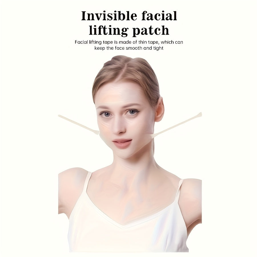 20 PCS Set of Invisible Face Lifting Patches with 4 Adjustable Elastic Bands, Instantly Shape The Neck, Cheeks And Double Chin, Reusable Unscented Light Beige Firming Tape