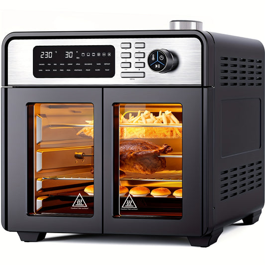 28L Air Fryer Oven with Rotating Grill, 18-in-1 Large Air Fryer Cooking Top-to-Bottom Convection Oven, Oil-Free Air Fryer Quick Baking, Pizza, Grilling, Bread, Dehydrating, 1700W Full Accessory