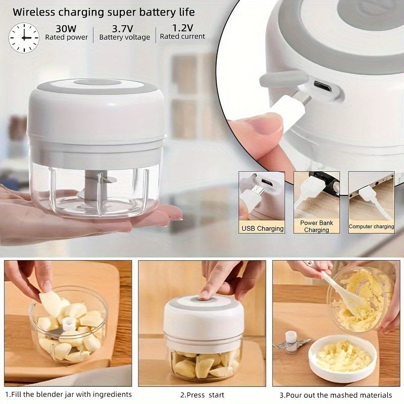 Electric Food Processor, Meat Grinder, Vegetable Chopper, Electric Garlic Chopper, 250ml USB Rechargeable Mini Chopper, Powerful Small Food Processor, Vegetable Mixer, Wireless Food Chopper for Ginger, Chili, Fruits, Meat, E