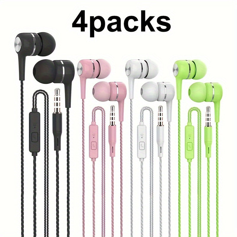 4/8 PCS Set Noise-Canceling In-Ear Headphones with Microphone, Powerful Bass, High Definition, 3.5mm Jack, Tangle-Free Cables, Suitable for MP3, Computer, Gaming, Live Streaming, Karaoke, Sports, Running, Rope Skipping, Gift