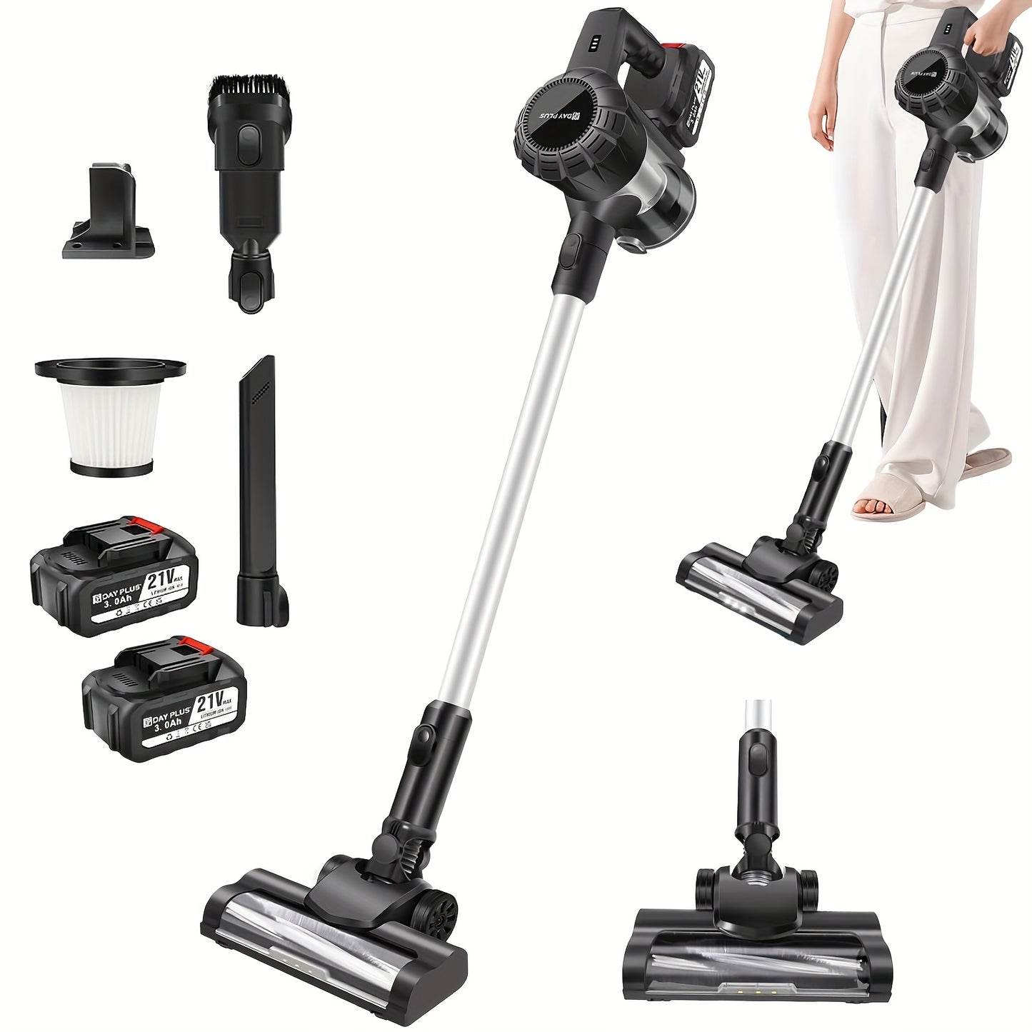 6in 1 Cordless Vacuum Cleaner 45KPA Cordless Stick Vacuum Battery LED Display Self-Standing Vacuum, Lightweight Vacuums Handheld Bagless Vacuum Cleaners for Pet Hair/Carpets/Floors Cleaning Cleaner