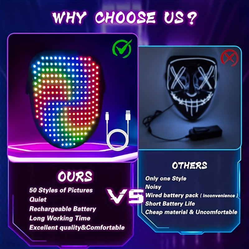 LED Mask with Gesture Sensing Light up Face Transforming LED Halloween Mask for Men Women Costume Cosplay Party, Halloween Costume, Party Accessory, Fun Costume, Interactive Mask, Durable Material, Lightweight Mask, Motion Ac