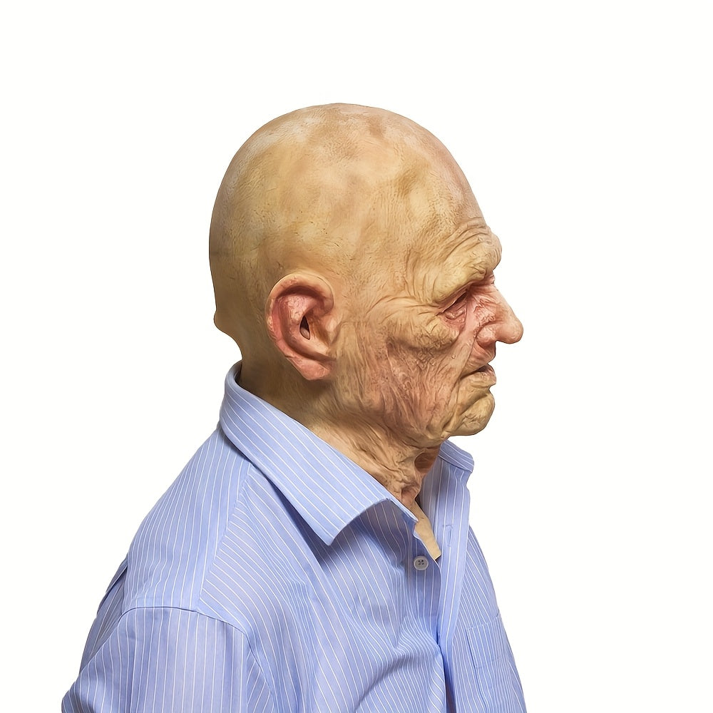 Realistic Male Latex Mask with Wrinkles & Bald Head - Lifelike Old for Man Costume for Male Actors, Dad, Grandpa, One Size Fits Most Adults - Easy to Apply & Remove, Funny Masks For Halloween, Funny Halloween Masks, Adult Hal