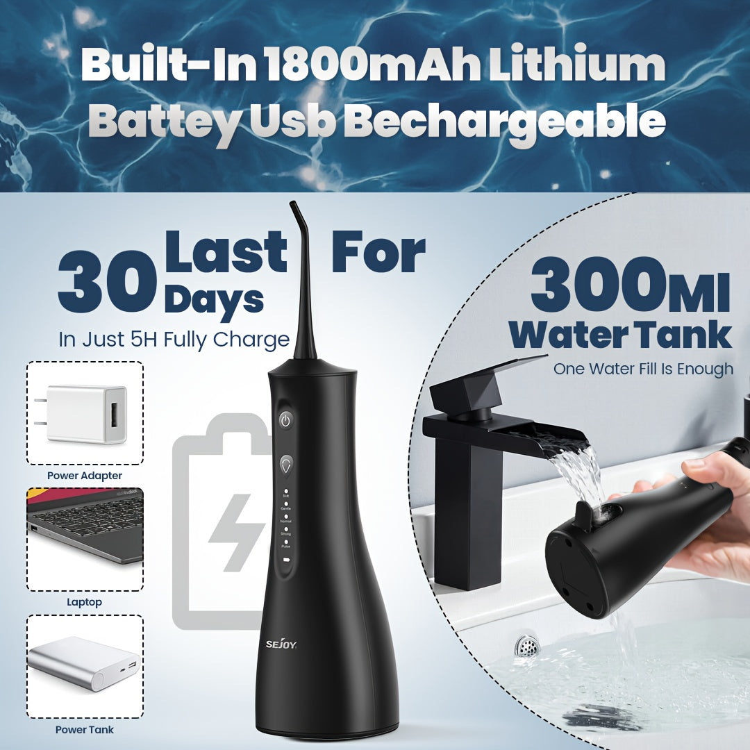 Water Dental Flosser for Teeth Cleaning, Cordless Portable Rechargeable Oral Irrigator, Teeth Deeply Cleaning, 4 Modes 5 Jet Tips Powerful Battery Water Teeth Cleaner for Home Travel