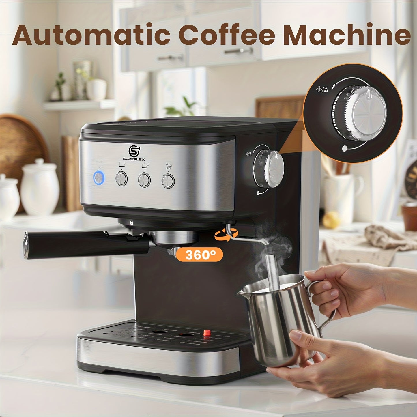 15 Bar E-Pressure Coffee Maker with Milk Frother | 1.5L Water Tank, Die Cast Alloy Boiler, Dual Filters, Professional Cappuccino Latte Machine for Home and Office, 220V-240V, British Specification Plug