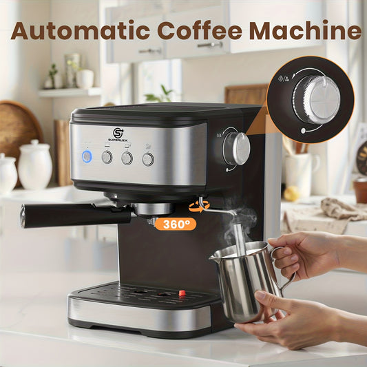 15 Bar E-Pressure Coffee Maker with Milk Frother | 1.5L Water Tank, Die Cast Alloy Boiler, Dual Filters, Professional Cappuccino Latte Machine for Home and Office, 220V-240V, British Specification Plug