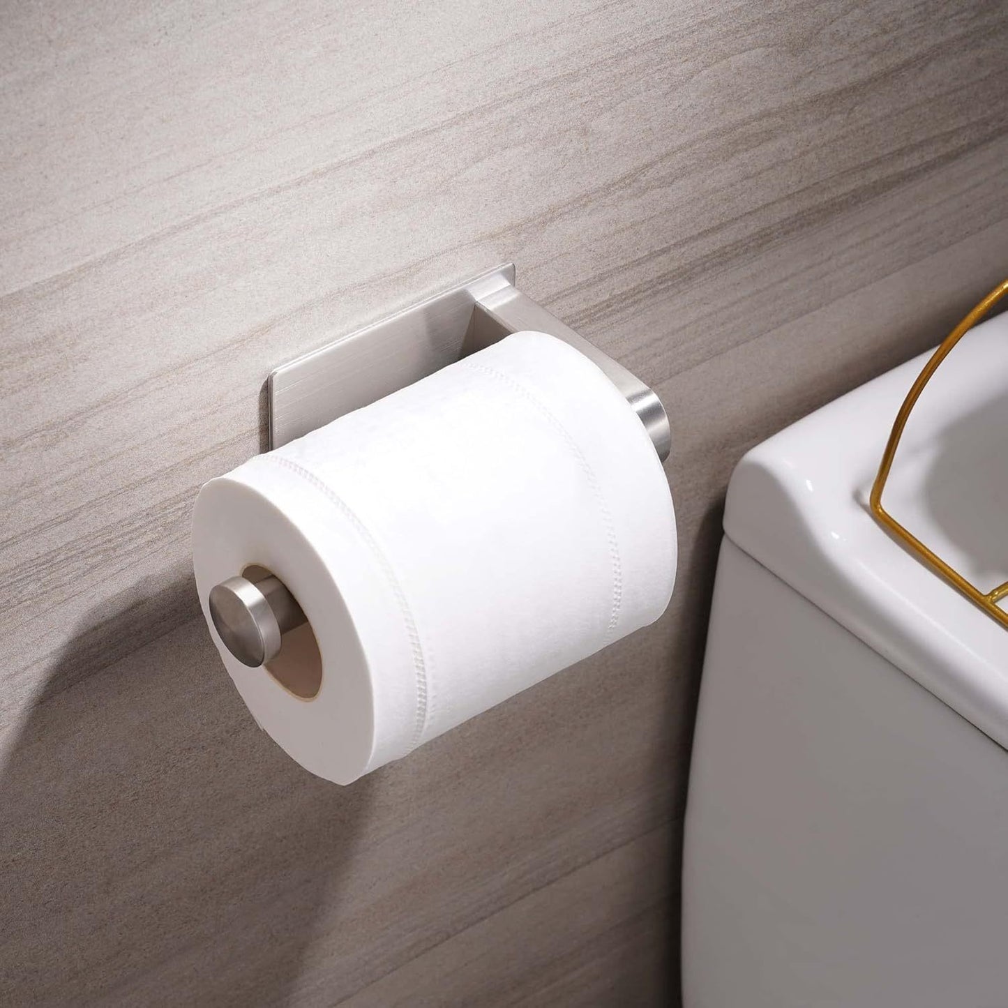 Stainless Steel Toilet Paper Holder - No Drill Self-Adhesive Freestanding Bathroom & Kitchen Roll Holder with Brushed Finish, Durable Rust-Resistant Design for Easy Installation, Modern Minimalist Style, Toilet Paper Storage,