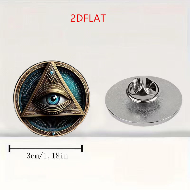 Illuminati Mysterious All-seeing Eye Brooch | Metal Three-dimensional Relief + Enamel Gradual Change Halo, Pyramid Geometry + Detail Synthetic Gemstonestone Decoration, Dark Niche Style