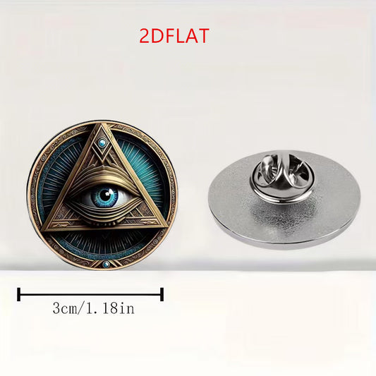 Illuminati Mysterious All-seeing Eye Brooch | Metal Three-dimensional Relief + Enamel Gradual Change Halo, Pyramid Geometry + Detail Synthetic Gemstonestone Decoration, Dark Niche Style