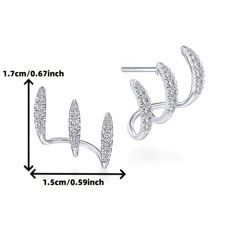 2 PCS Set A Pair of 925 Silver-Plated Women's Claw-Shaped Curved Earrings, Featuring a Dazzling Luxurious Design, Unique Style Suitable for Everyday Music Festivals And Various Occasions, a Perfect Gift for Women, Hypoallerge