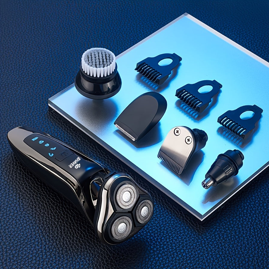 Rechargeable 3-Head lectric Shaver for Men, standard or Multi-Functional Grooming Kit withOptional Nose/Sideburn Trimmer & Cutting Head, suitable for Men's Shaving, Kids' Haircutsand Women's Body Hair Trimming