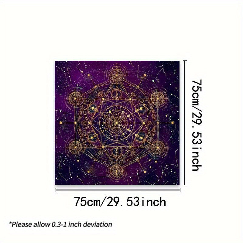 Tarot Tablecloth, Mystical Cosmic Geometry - Deep Purple Altar Clothes with Golden Symbols for Divination & Readings at Parties and Events – Durable Polyester Occult Decor w/ Celestial Patterns, Exquisite Craftsmanship, 2