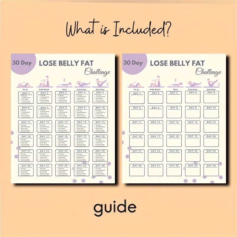 30-Day Challenge to Reduce Belly Fat, Home Exercise Daily Ab Practice  Log, Core Strengthening Routine Including Sit-Ups, Planks, And Additional Exercises, Fitness Manual