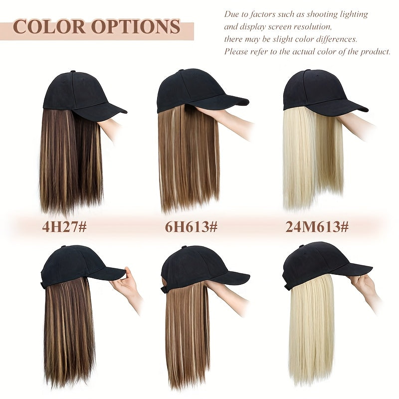 Long Straight Black Synthetic Hair Wig with Bangs - Natural-Looking Baseball Cap Hair Extension for Women, Easy to Style & Maintain, All-in-One Design for Versatile Looks, Hair Wigs, Versatile Hairpiece, Comfortable Fit Cap