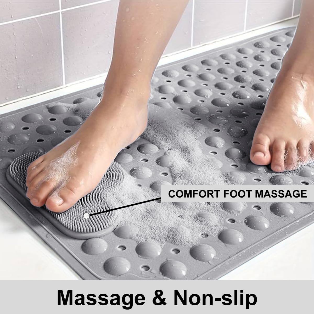 60x90cm Green Blue Cream and Gray Color Foot Massager – Textured Shower Mat with Suction Cup Backing, Drain Holes, and Easy-Clean Surface Bathroom Accessories