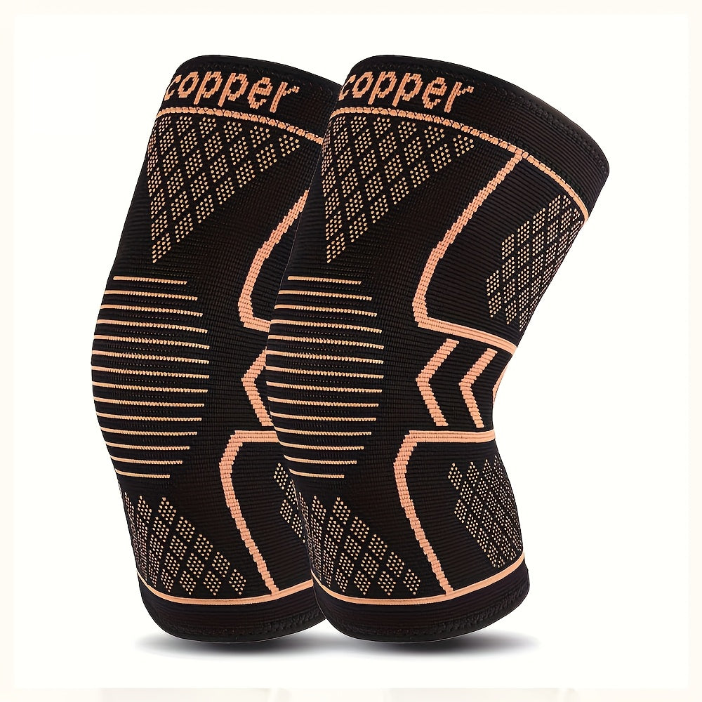 2 PCS Set M-2XL Plus Size Copper Fiber Knee Brace| Breathable, Non-Slip, Stabilizing Support with Hexagonal Patterns for Enhanced Comfort& Support, Black, Comfortable Wear, Hexagonal Design.