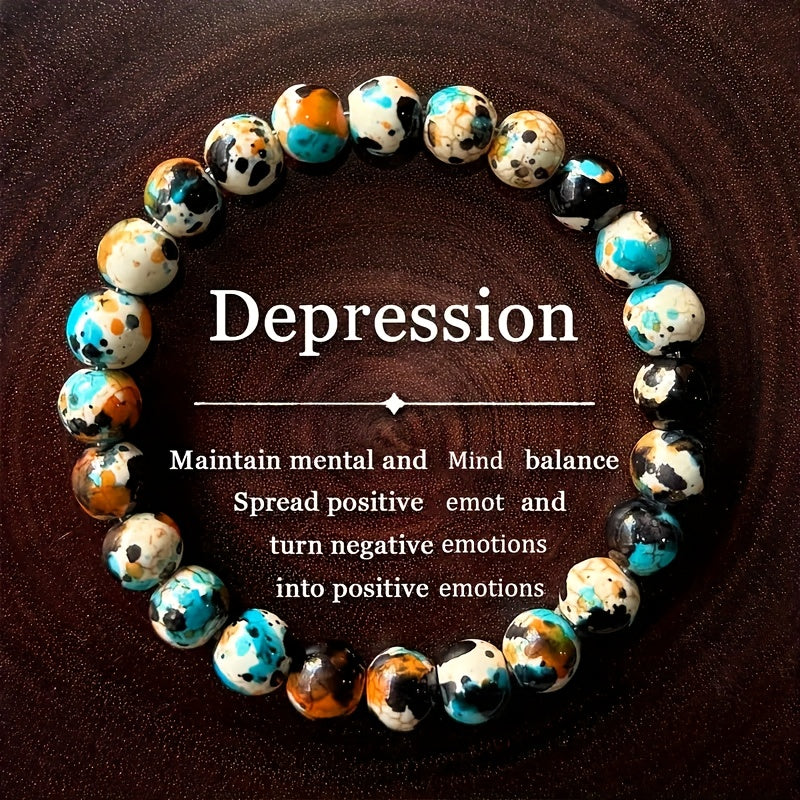 4 PCS Set Depression Bracelet - Turquoise Blue And Black Marble Patterned Beads with Golden Accents, Positive And Spiritual Balance Jewelry, Perfect for Everyday Wear And Christmas Gifts, Durable Natural Design (No Plating) -
