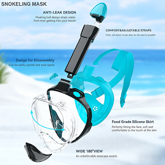 Full Face 7 Colors Set Snorkeling Mask with Camera Holder - Anti-Fog & Leakproof 180° Panoramic Goggles, Large Frame Silicone Swim Glasses Set for Adults, Scuba, Snorkeling, Freediving (No- Design)