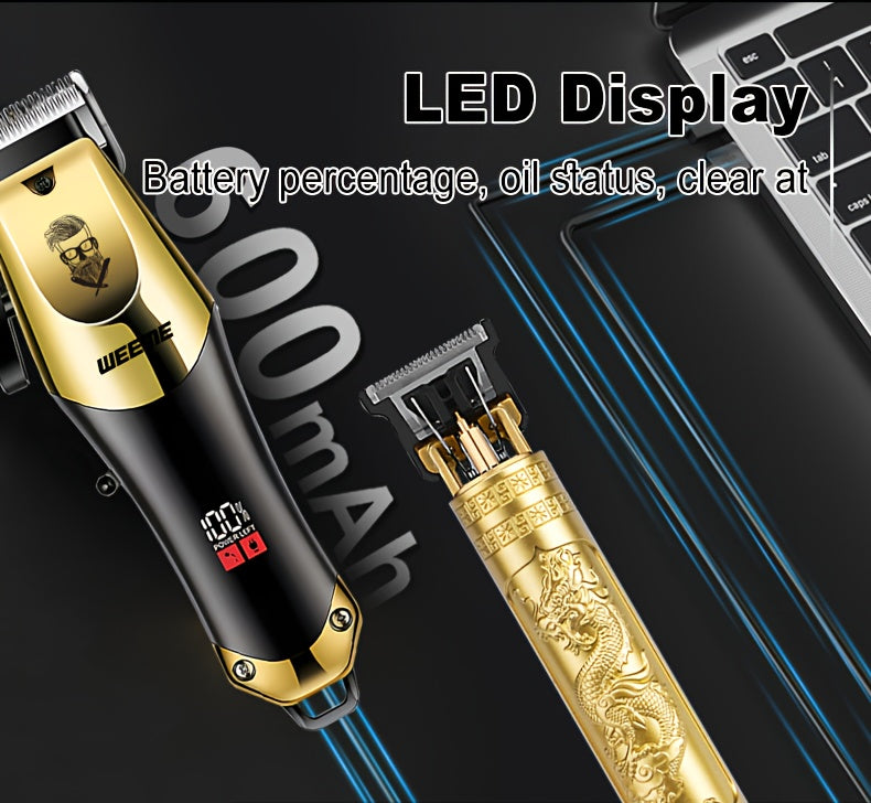 3pcs Men's electric hairdresser set, hairdresser hairdresser set, household electric hairdresser set, USB charging electric hairdresser, alloy knife head, LCD display, carving shape, household car travel use, Father's Day gi