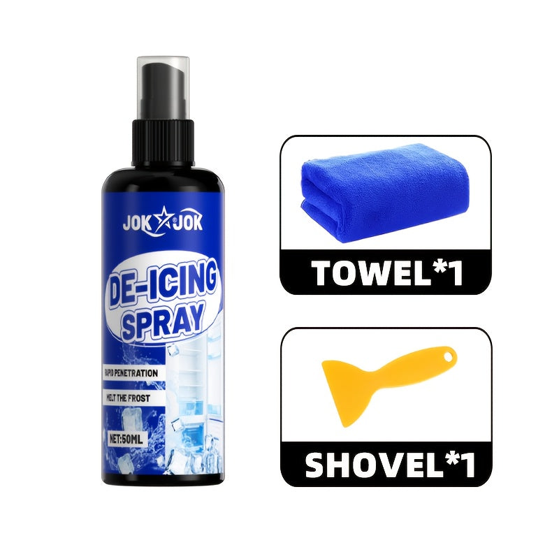 50ml + Shovel Set Refrigerator & Freezer De-Icer – Fast Ice Melting & Anti-Freeze Solution | Suitable for Home & RV Refrigeration Units Also for Vehicle Car Glass Windows