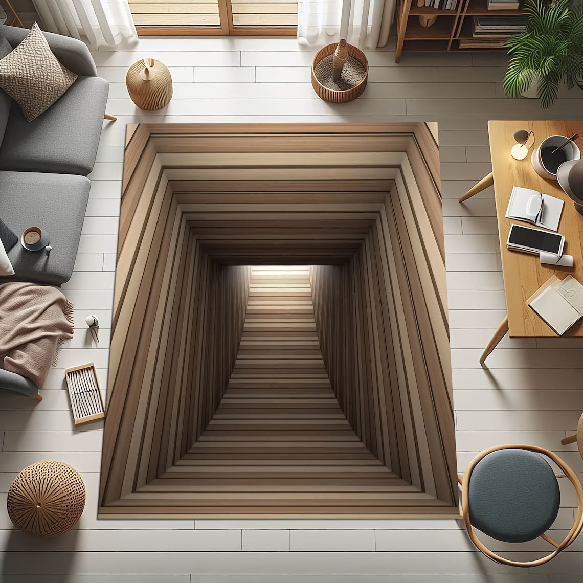 Small and Large Size (160x230cm) Tunnel Illusion Rug with 3D Optical Tunnel Effect & Vortex Tunnel - Tunnel Suitable for Living Room, Bedroom , Bathroom Office, Game Room - Machine Washable Modern Illusion Carpets