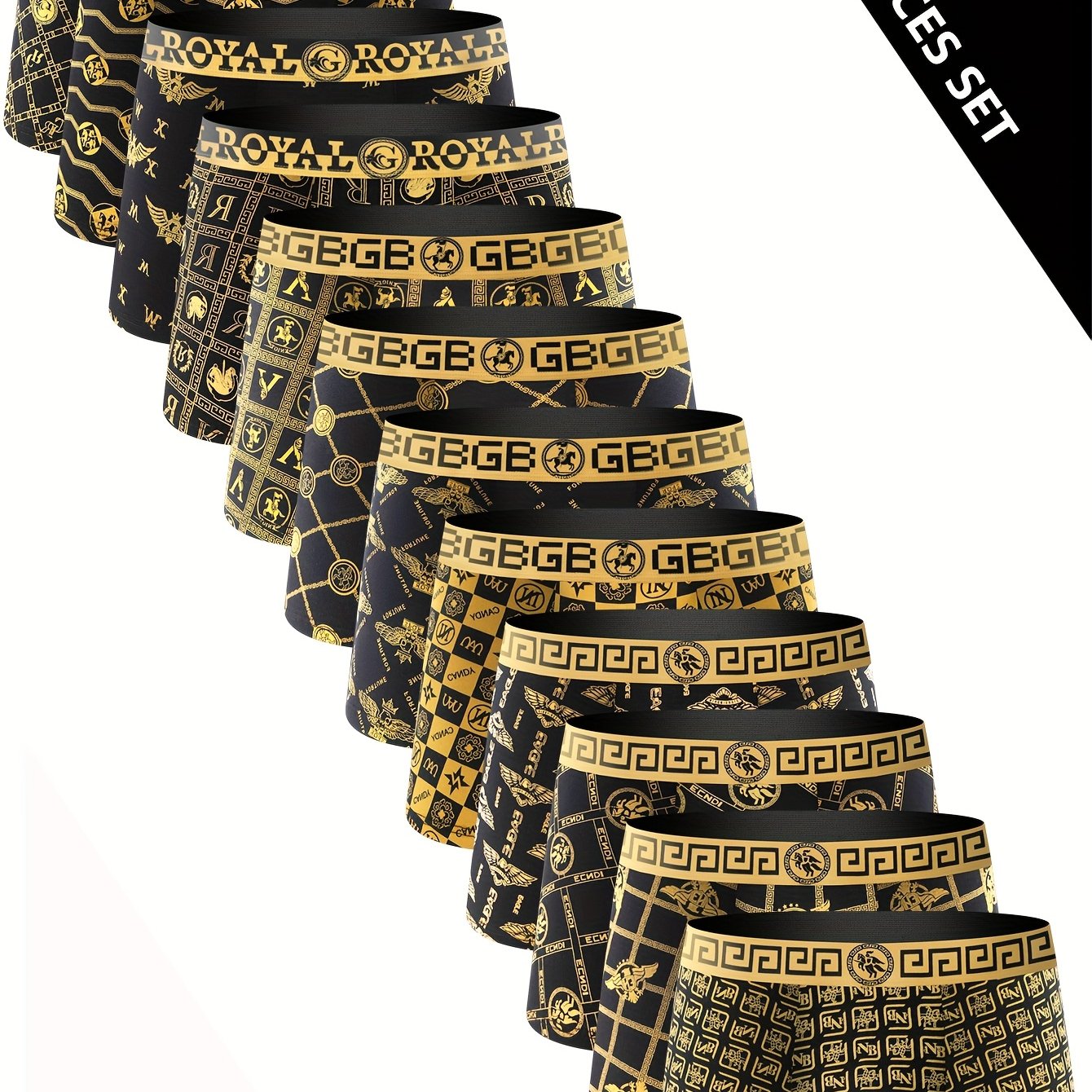 10pcs Men'S High Stretch Breathable Boxer Briefs, Polyester Spandex Shortie Panty with Print Pattern for Casual Wear