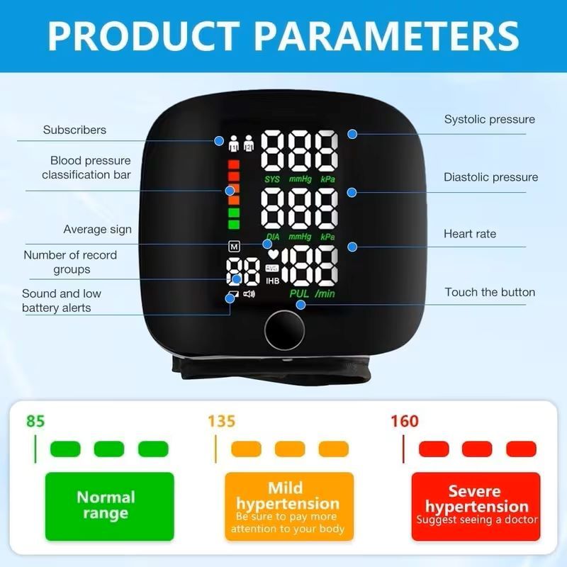 Digital Blood Pressure Monitor with Pulse Detection Function - adjustable wristband, soft LCD display, battery powered, easy to use for adults and teenagers, voice broadcast function, blood pressure wristband