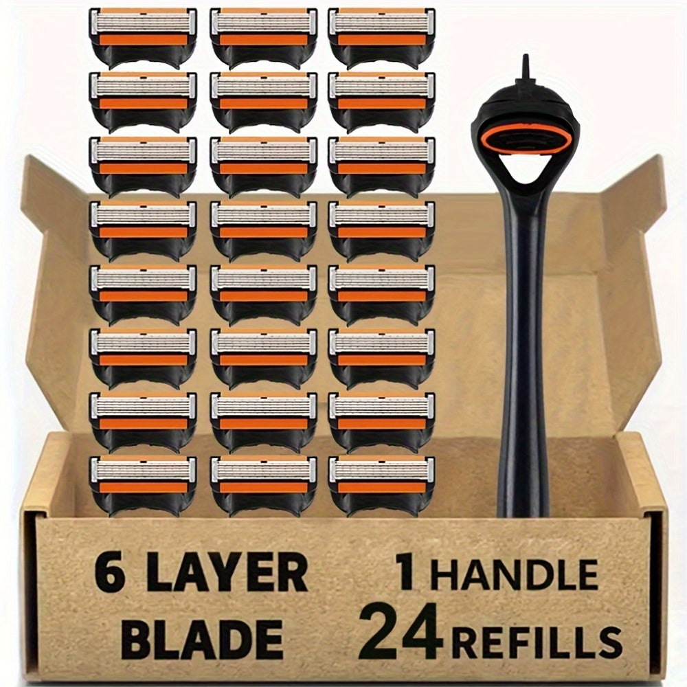 Disposable Razors for Men, Manual Shaving Kit with Refillable Metal Blades Featuring 6 Layers for Grooming Beards And Mustaches - Designed for Easy Use And Cleaning for a Smooth Shave