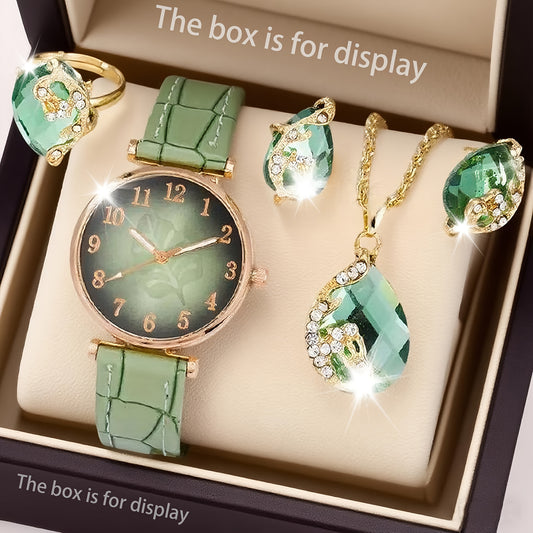 5pcs Women's Elegant and Stylish Fashionable Atmosphere Watch + Jewelry Set, Suitable for Anniversary Birthday Romantic Gift for Wife-Girlfriend-Mistress