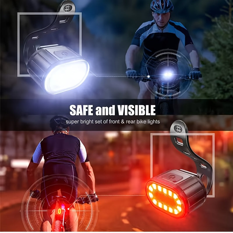 2 PCS Set Bike lights, Complete Set Of Bike lights, White Light Headlight lighting, Red Light Taillight lighting, USB Rechargeable Portable Since The headlight, Bike Tail light, Suitable for Outdoor cycling, Rainy Day Night L