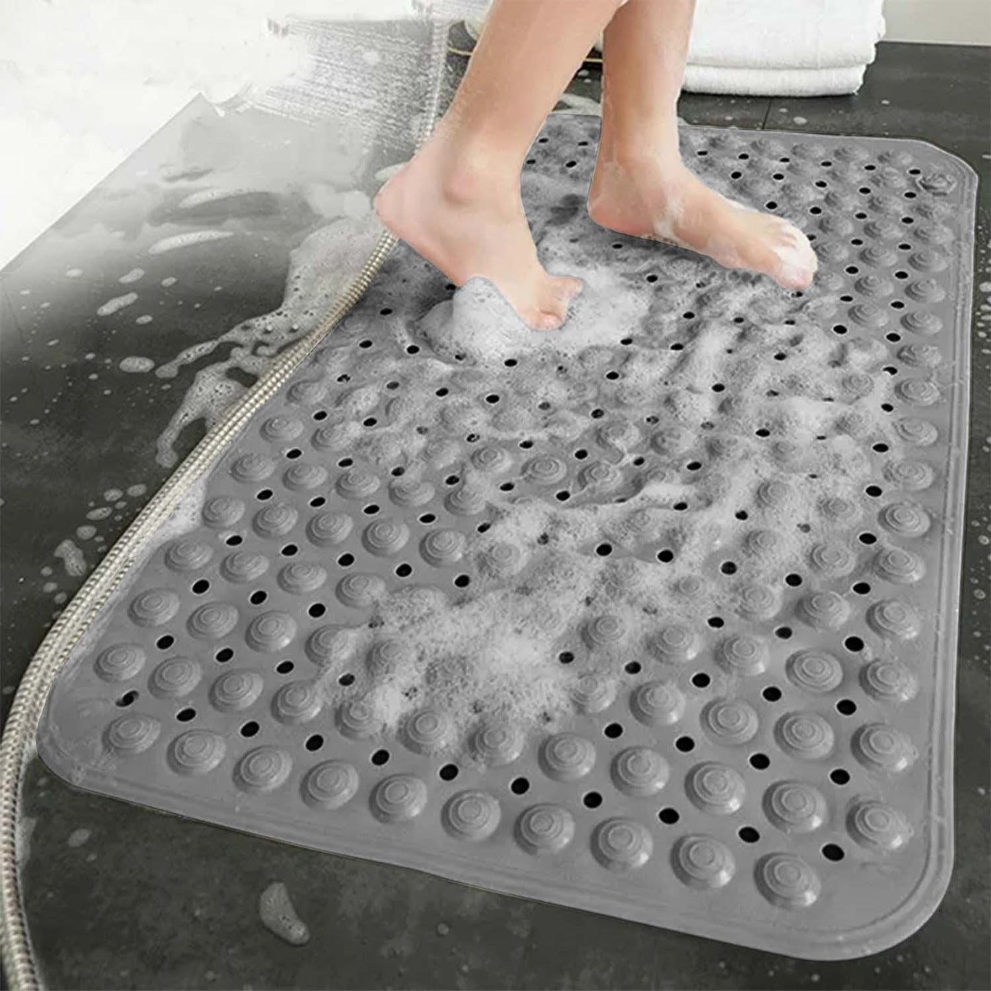 Extra Large Non-Slip Bath Mat - Bathtub Mat with Drain Holes, Suction Cups Shower Mat - Machine Washable Mat For Bathroom, Bathroom Accessories Easy Clean
