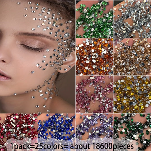 25 Colors / 18600pcs of 5D Resin Round Rhinestones, 3Mm Diameter Silvery Flat-Back Gems, Suitable for Crafts, Coasters, Keychains, Wreaths, Nail Art, And More Creative Projects - a Perfect Match for Your Artistic Creations, N