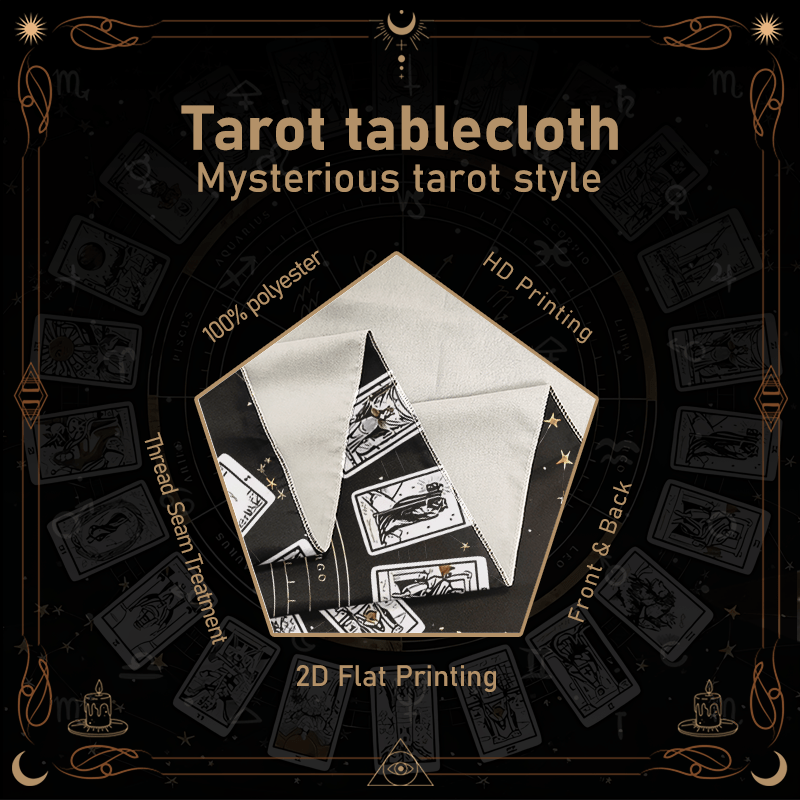 Zodiac Chart Tarot Tablecloth - Black & Golden Astrological layout with 12 Zodiac Signs - Heavy-Duty Machine-Washable Polyester Altar Cloth for Tarot, Astrology, Witchcraft, Meditation - Multiple Sizes (50x50/60x60/75x75/80x8
