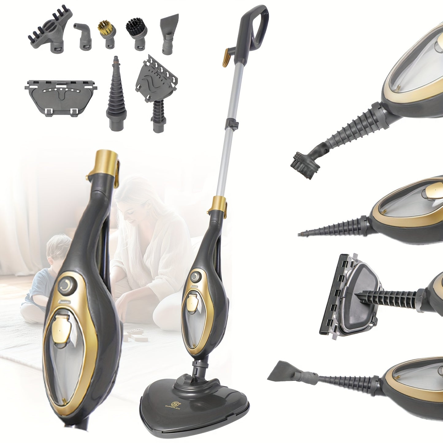 Steam Mop Floor Cleaner Carpet Steamer, 12-in-1 Mutlifunction Steam Cleaner Detachable Handheld Variable Control with Microfibre Pad for Carpets, Hard Floors, Bathroom, Kitchen