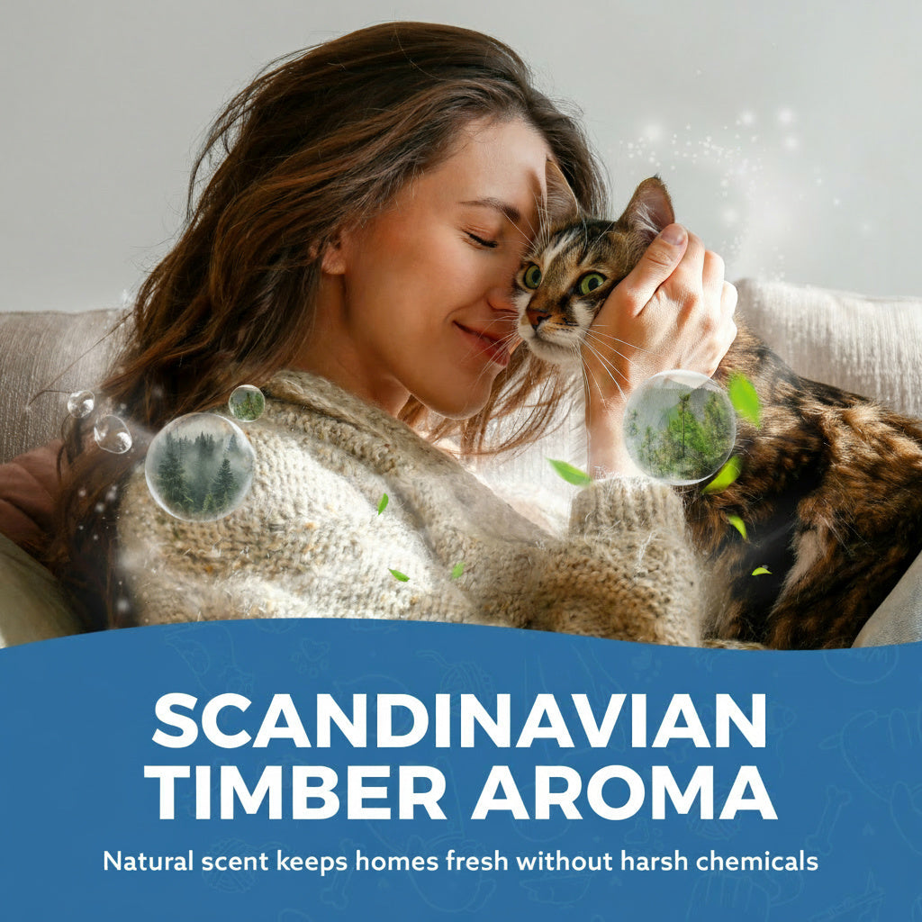 30L Premium Cat Litter - Ultra Absorbent Wood Pellets, Natural Fresh Scent - Soft Bedding for Comfort, Odor Control - Made from Virgin Wood - Scandinavian Timber Aroma