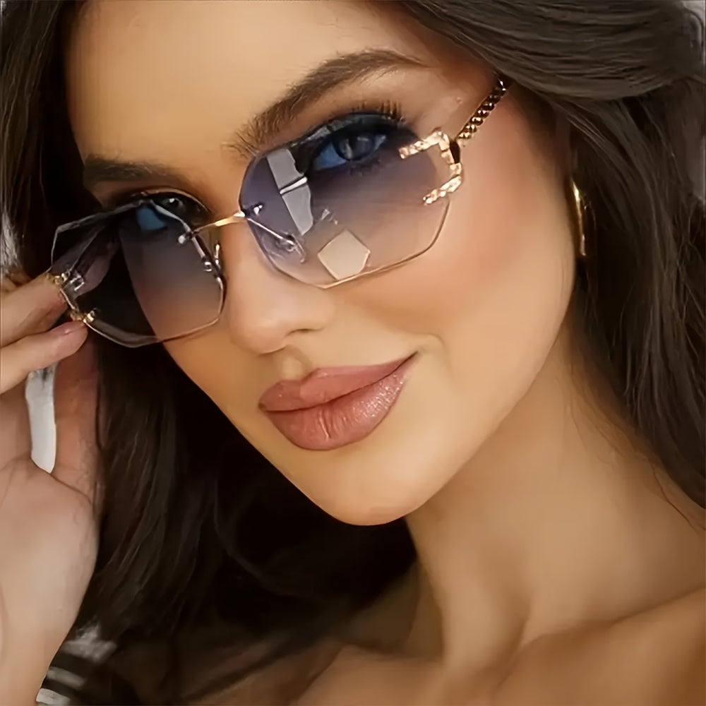 Just Arrived Women's Y2K Metal Fashion Square Rimless Fashion Glasses for Daily Casual Street Snap Selfie Trendy Personality Minimalist Decorative Fashion Glasses for Travel Beach Camping.