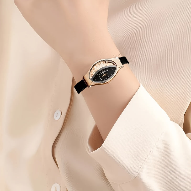 6pcs Women'S Fashionable Elegant Style Women'S Watch + Light Luxury Fashion Square Necklace Set, Suitable for Giving Her a Romantic Heartfelt Holiday Gift