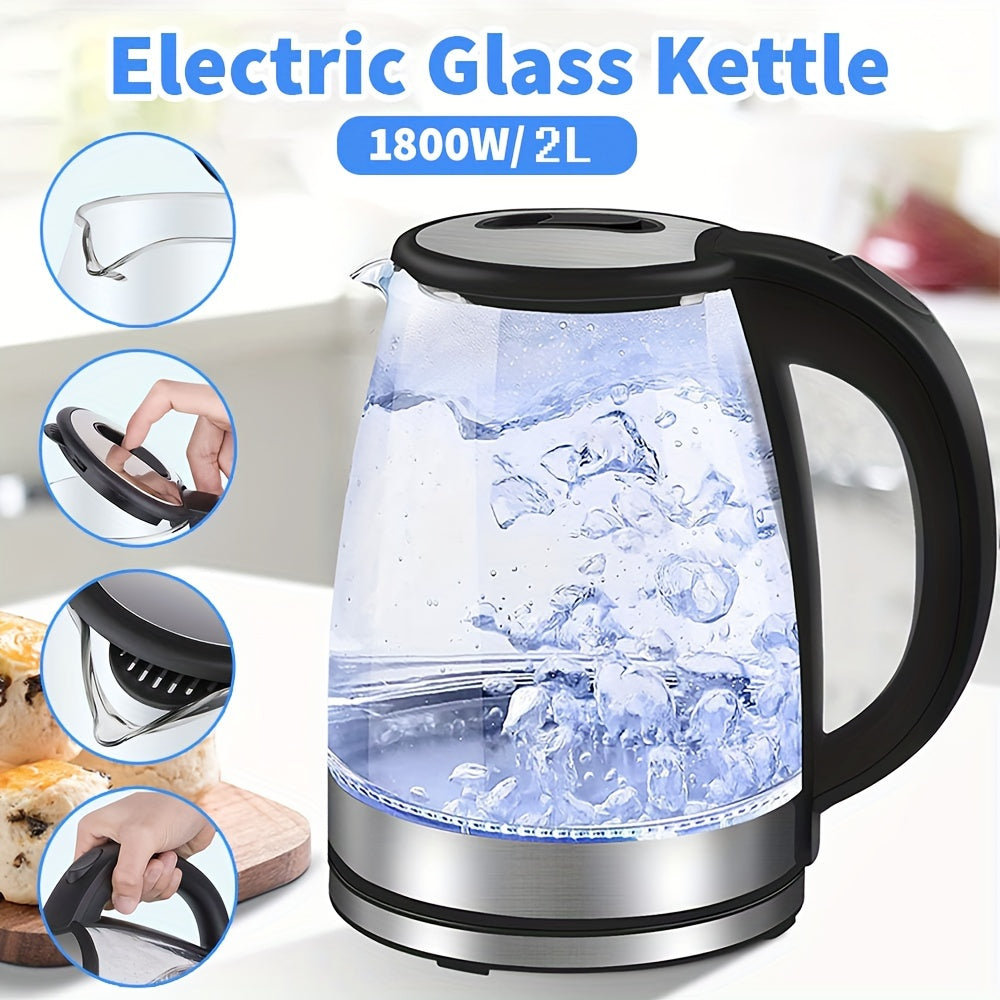 NEW 2L Electric Kettle Glass Quick Cook Portable Kettle 1800w Food Processor Quick Cook Element Portable Kettle Safe, Dry Burning Protection, Suitable For Home Kitchen, Living Room, Coffee, Tea, Kitchen Appliances And Accesso
