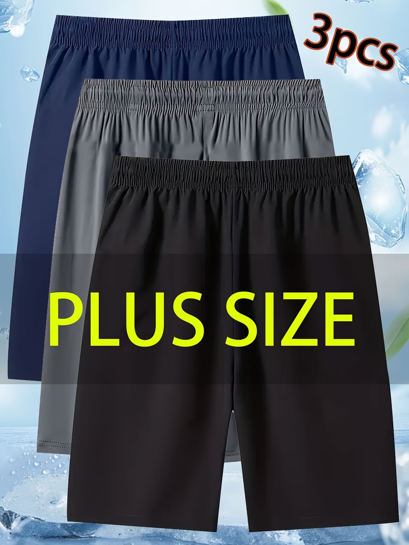 3 PCS Set UK 42-52 Plus Size Curvy Big Men's Athletic Shorts - Elastic Waist with Adjustable Drawstring, 5-Inch Length, Lightning Bolt Print & Reflective Strips for Running, Cycling, Gym Workouts - Loose Fit Casual Shorts (Na