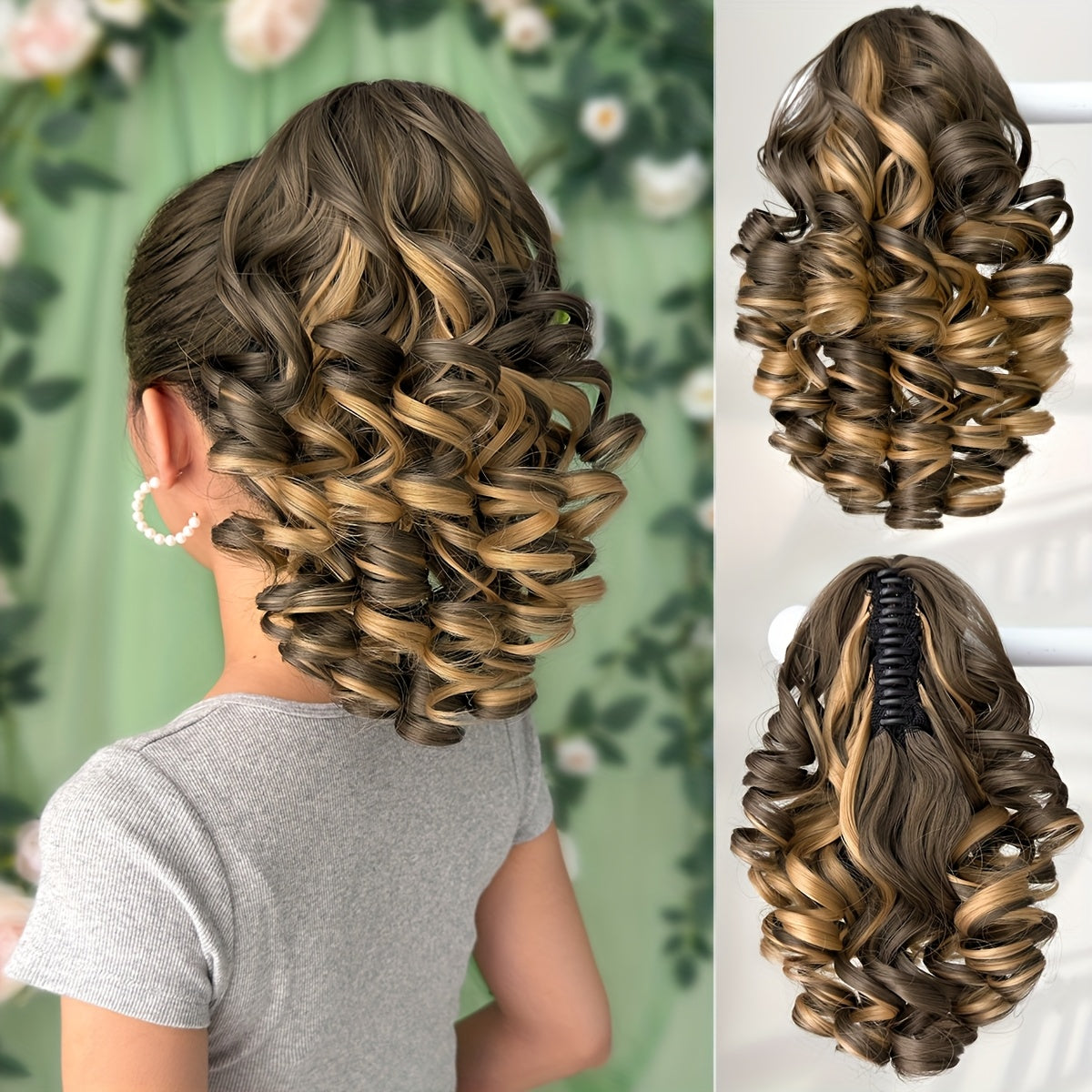 30.48cm Women's Heat-Resistant Synthetic Ponytail Wig - 12" Deep Wave Curly Hair Extension with Brown/Black/Blonde/Red/Gray/Beige/White