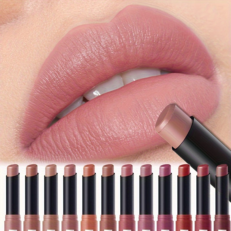12 PCS Professional Set Original Langmanni matte lipstick, matte lipstick, easy to color lipstick pen, lip gloss, long-lasting easy to color moisturizing lipstick, natural moisturizing lipstick, holiday makeup, mother's day g