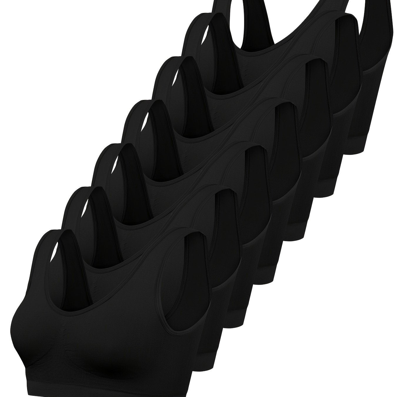 7 PCS Set Multi-Colors Solid Seamless Sporty Bra, Comfy & Breathable Bra, Women's Lingerie & Underwear