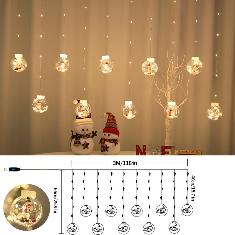 Christmas LED String Lights with Santa, Reindeer, and Snowman, 8 Modes, USB Powered, Glam Style, Multi-Colored Festive LED Lights, with No Battery Required for Bedroom, Hotel Window Display, Fairy Lights Drapes, New Year Deco