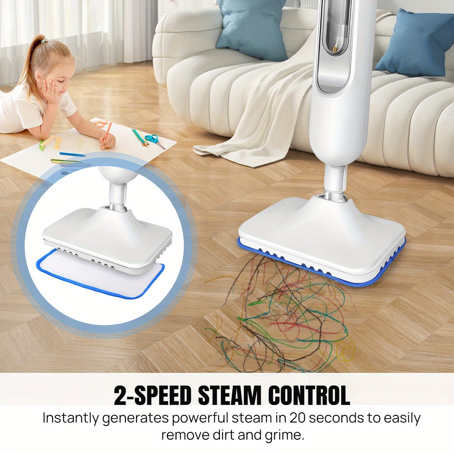 Floor Steamer Mop for Hard Floor Cleaner, Steam Cleaner Electric Mop 3-in-1 Hard floor Wet Dry Dust Flat Cleaning Mop with 400ml Tank, Lightweight Steam Cleaner with 2 Washable Cleaning Pads, Tile Floor Cleaner for Laminate F