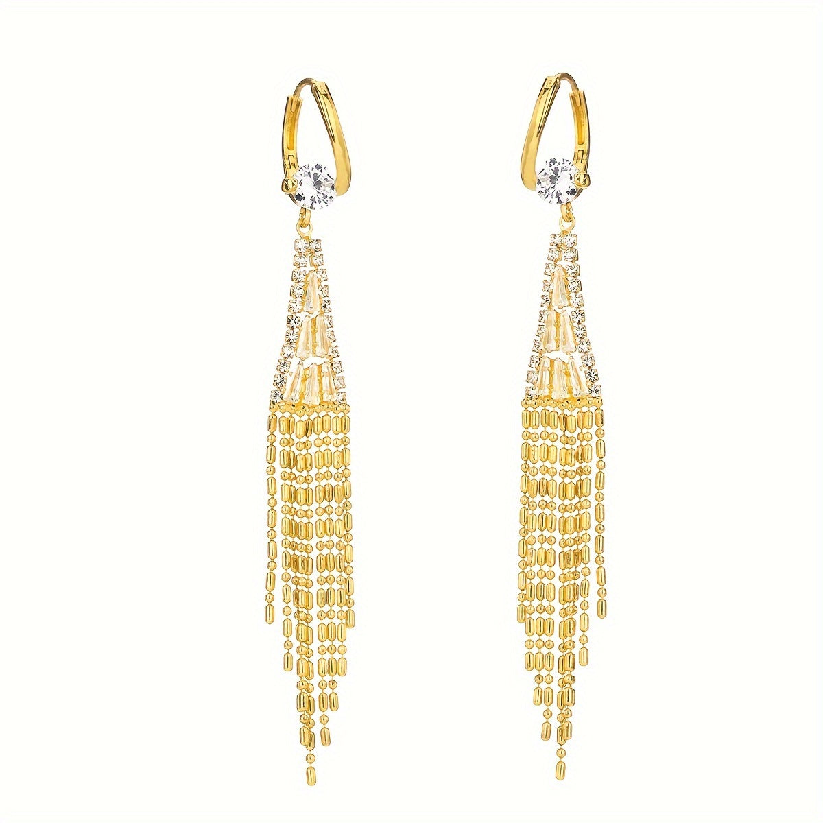 Long, Luxurious Women's Earrings Sparkling with Cubic Zirconia and a Tassel Design Evening Party Jewelry Accessories