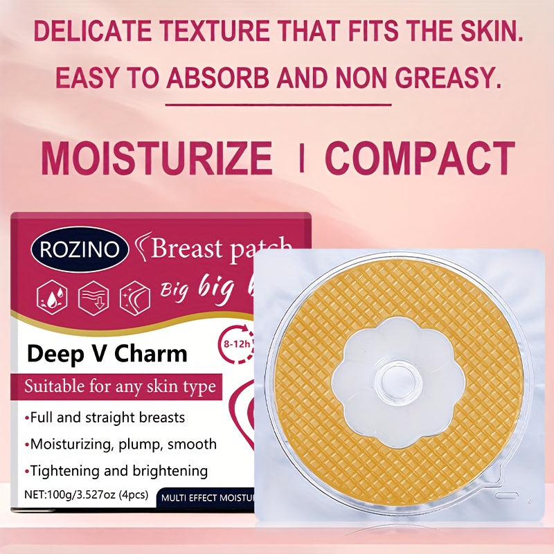 4 PCS Set Vitamin E  Instant Firming Breast Patches, Suitable for A-D+ Sizes, Designed for a Deep V Charm, Providing Full And Straight Breasts. They Moisturize, Plump