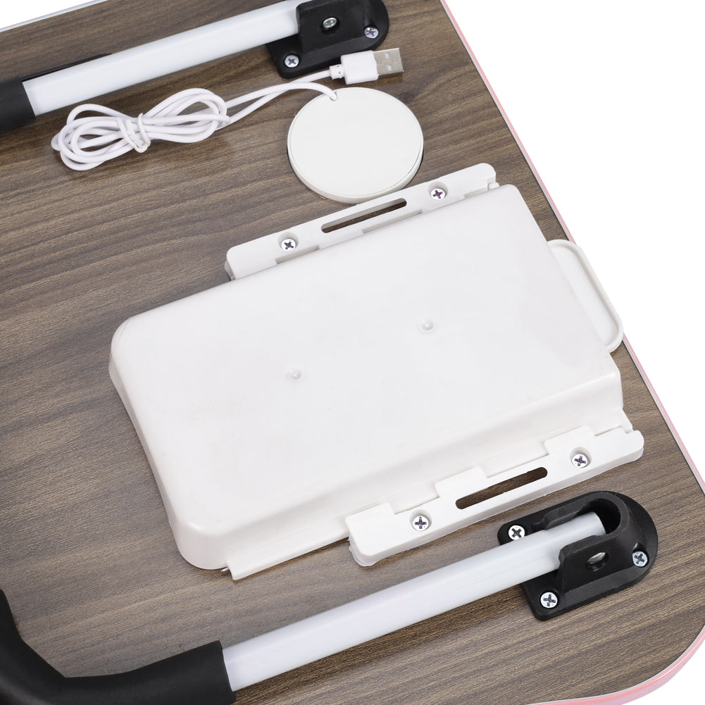 NEW Arrivals Modern Design Folding Laptop Desk with Cup Holder & Tablet Slot - MDF Board & Metal Frame, Anti-Slip Stable for Work/Bed/Dining, Pink, 60×40×26cm
